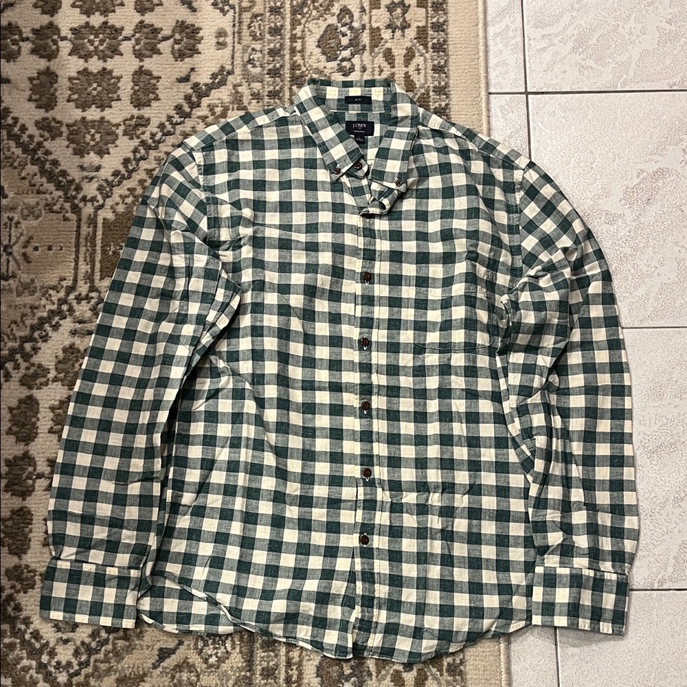 J. Crew Green and White Checkered Button Down Shirt